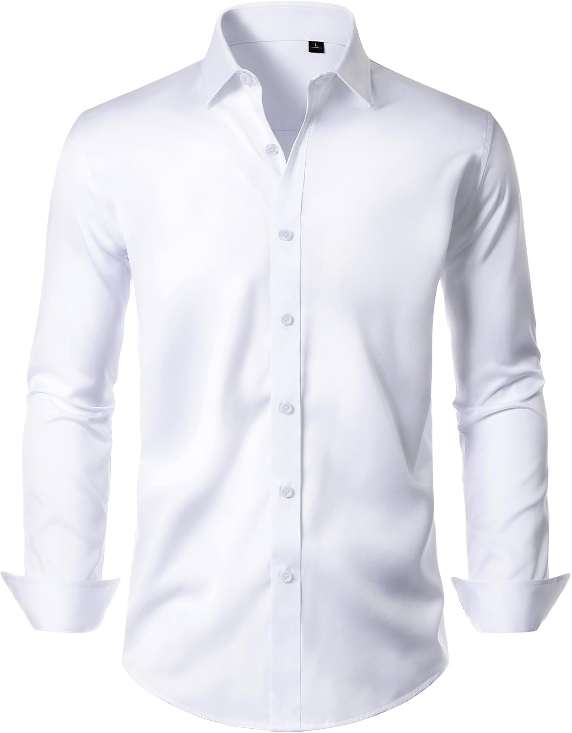 Mens Dress Shirt Long Sleeve Wrinkle Free Stretch Button Down Shirts Solid White