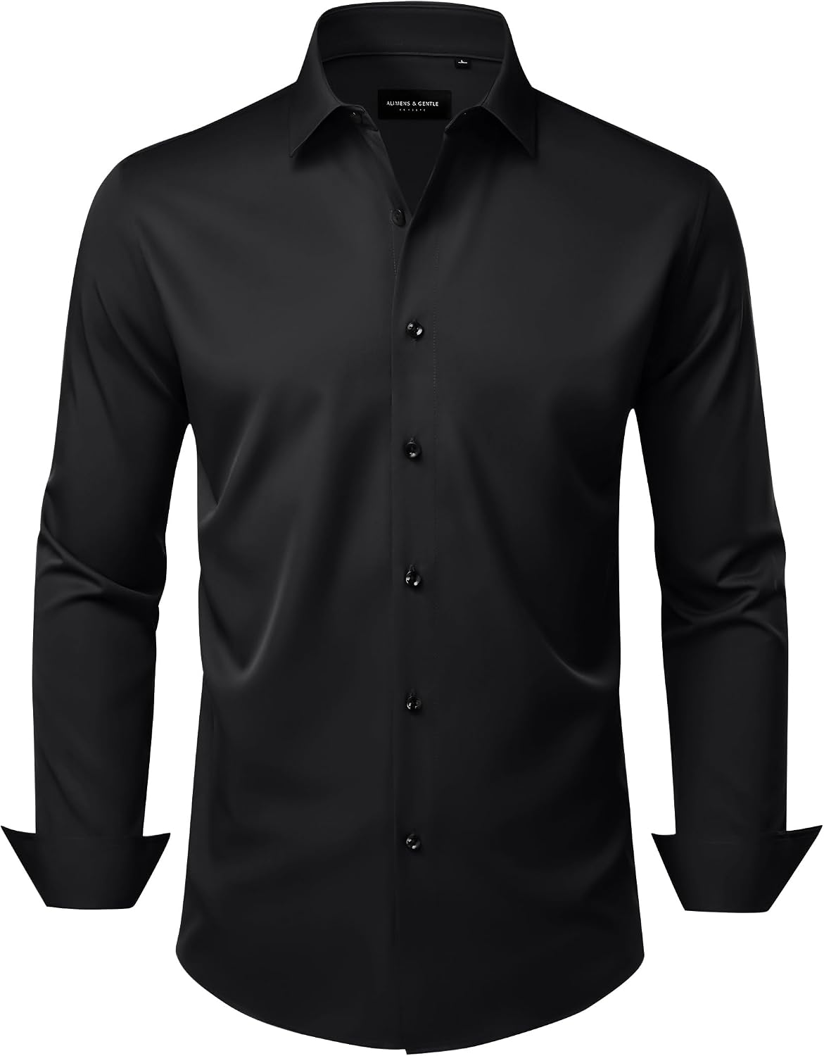 Alimens & Gentle Men's Dress Shirts Wrinkle Free Stretch Solid Long Sleeve Button Down Shirt Wedding Dating Black