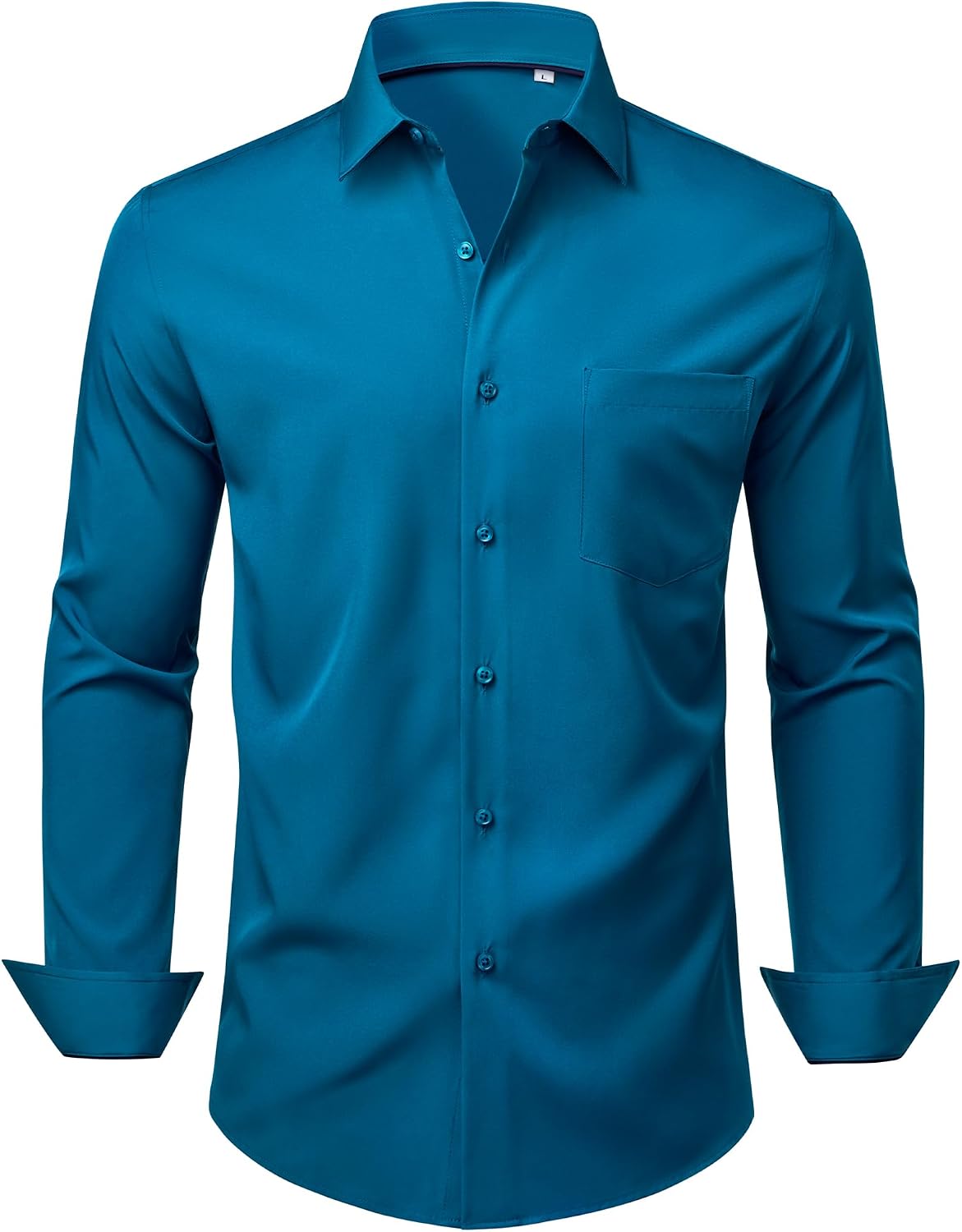 Mens Dress Shirts Stretch Long Sleeve Wrinkle Free Work Button Down Shirt Peacock Blue