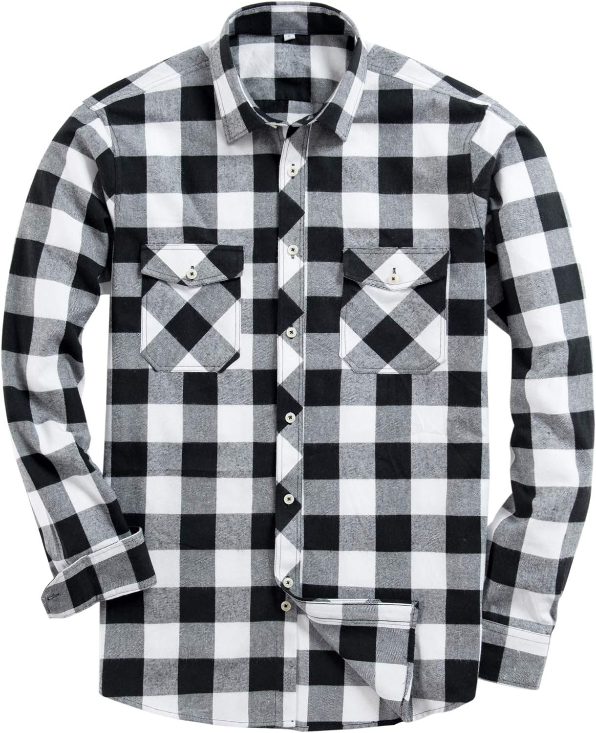 Alimens & Gentle Men's Button Down Regular Fit Long Sleeve Plaid Flannel Casual Shirts White/Black Plaid