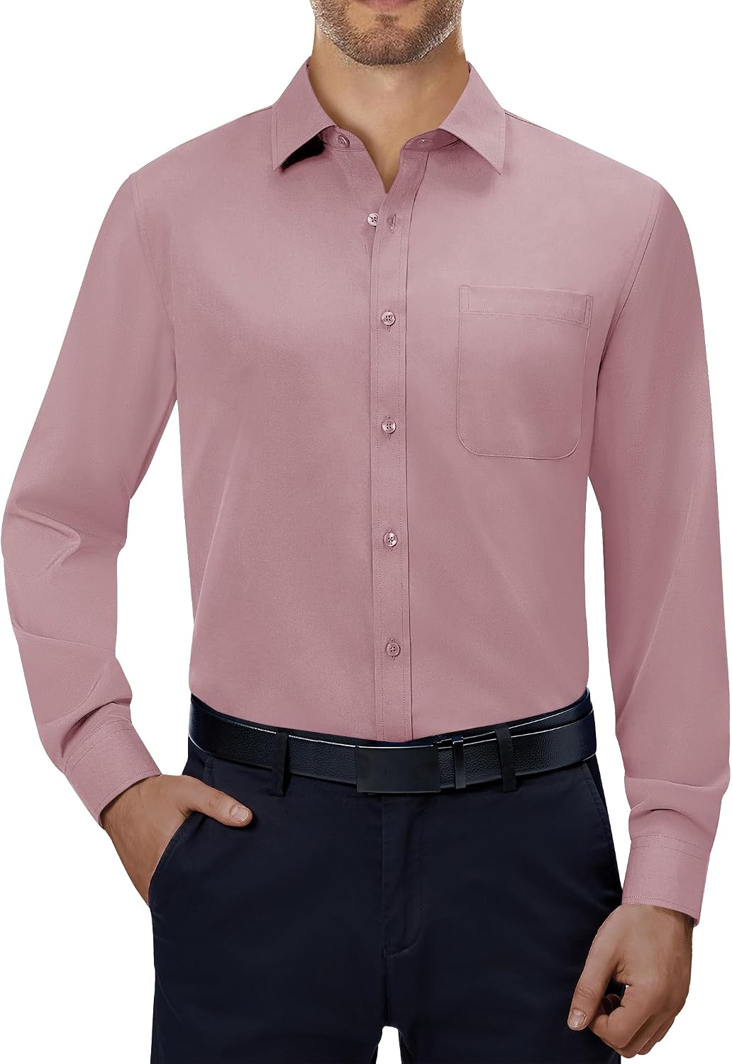 Alimens & Gentle Mens Dress Shirts Long Sleeve Stretch Button Down Shirt Mauve