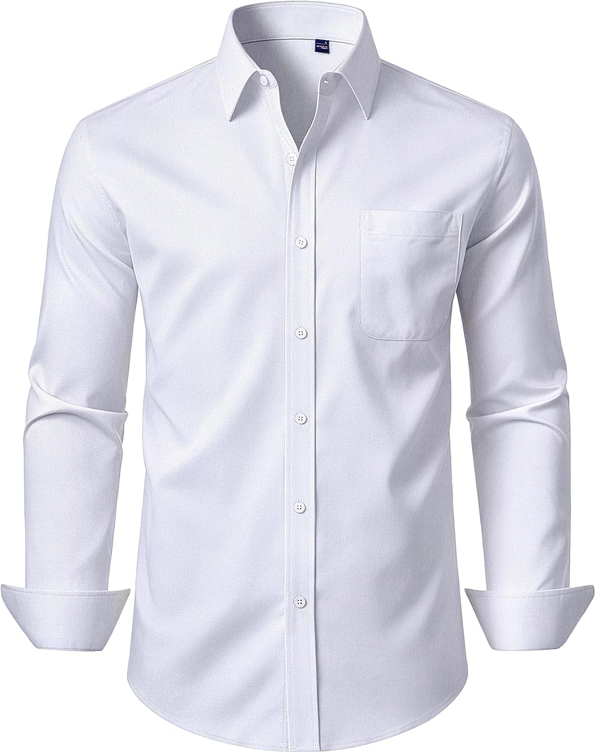 Alimens & Gentle Mens Dress Shirt Long Sleeve Button Down Shirt with Pocket All White