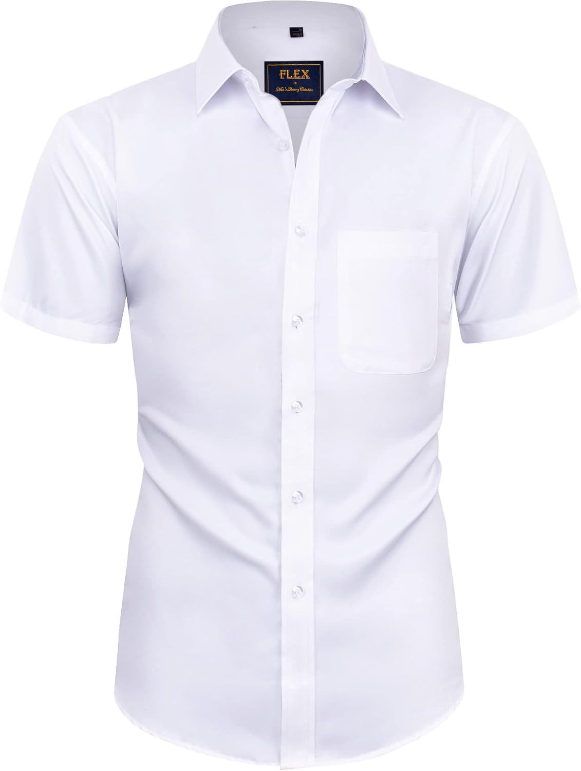 Alimens & Gentle Boy's Short Sleeve Dress Shirts Wrinkle Free Solid Casual Button Down Shirts with Pocket White