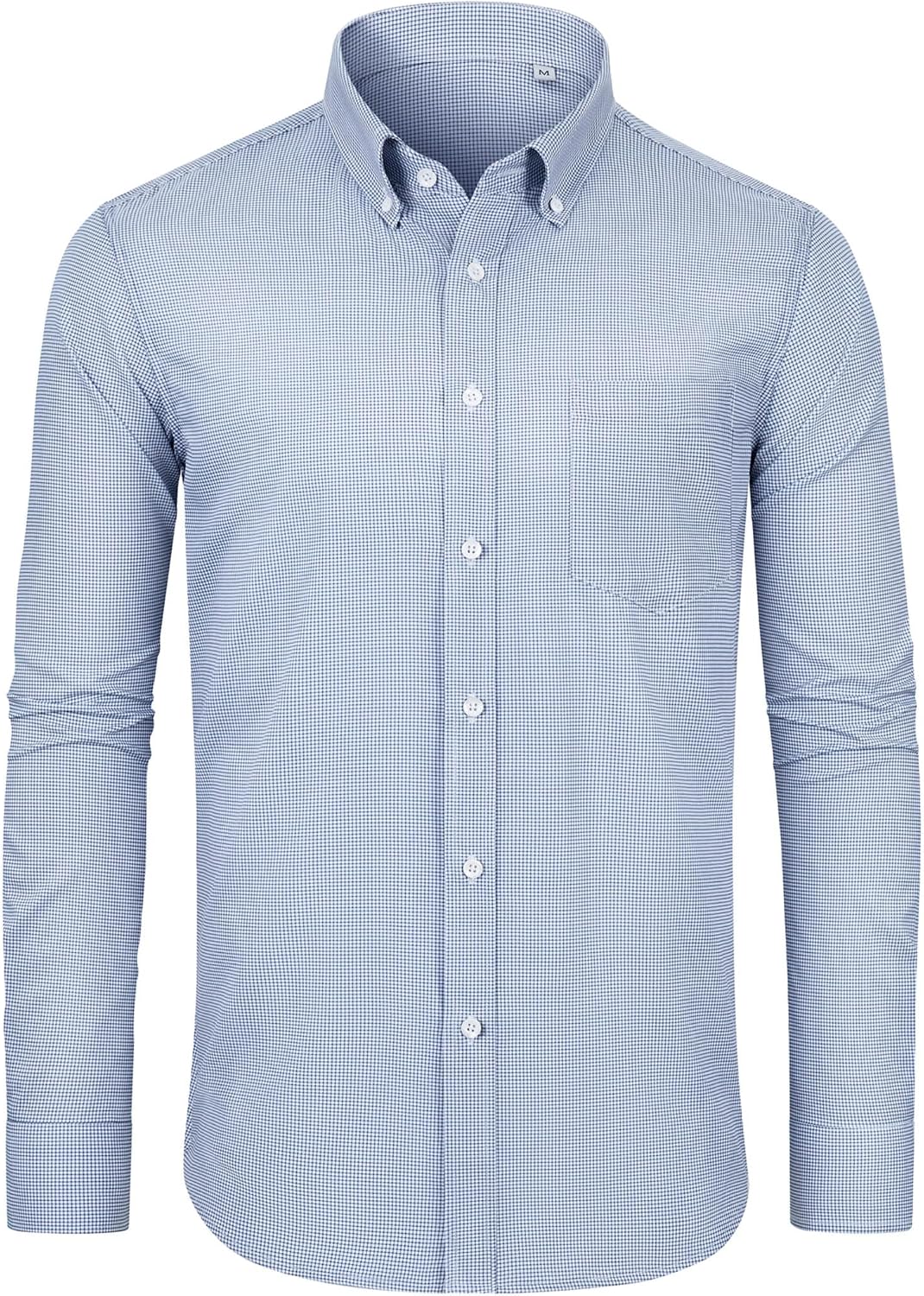 Alimens & Gentle Mens Long Sleeve Button Down Shirts Stretch Regular Fit Dress Shirts Casual Work Gingham Shirts with Pocket Navy Gingham