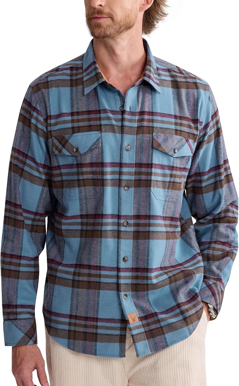 Alimens&Gentle Mens 6 oz Flannel Button Down Long Sleeve Casual Plaid Shirt Navy Grey Brown