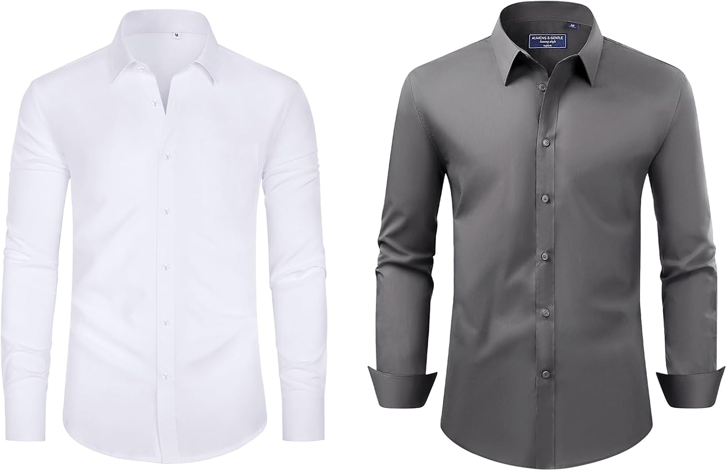Alimens & Gentle Mens Dress Shirts Stretch Long Sleeve Collared Casual Solid Wedding Business Wedding Button Down Shirts