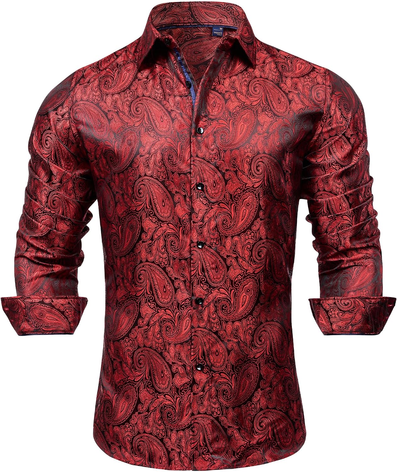 Mens Paisley Dress Shirt Long Sleeve Button Down Floral Shirt Party Wedding Red