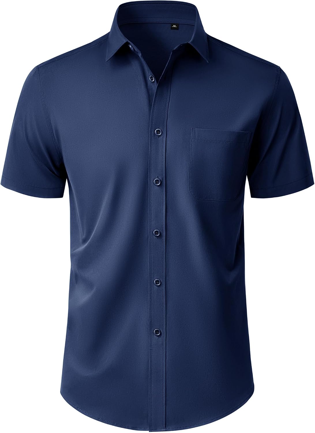 Navy Blue Mens Short Sleeve Dress Shirt Wrinkle Free Button Down Shirt 3XL