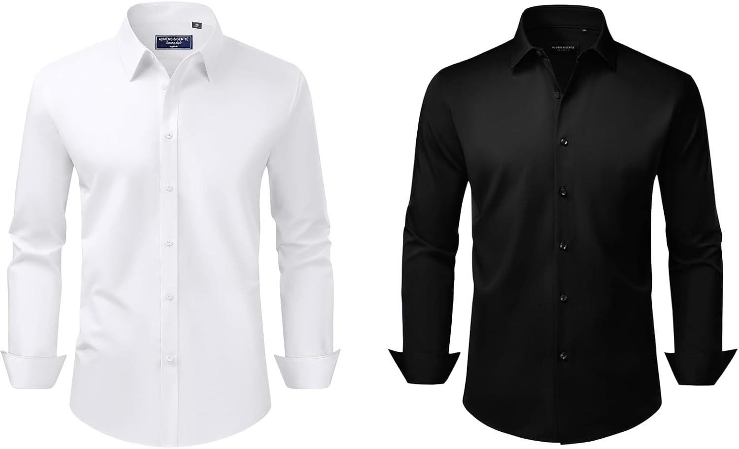 Alimens & Gentle Men's Stretch Stain Shield and Wrinkle Free Long Sleeve Solid Business Wedding Button Down Shirts