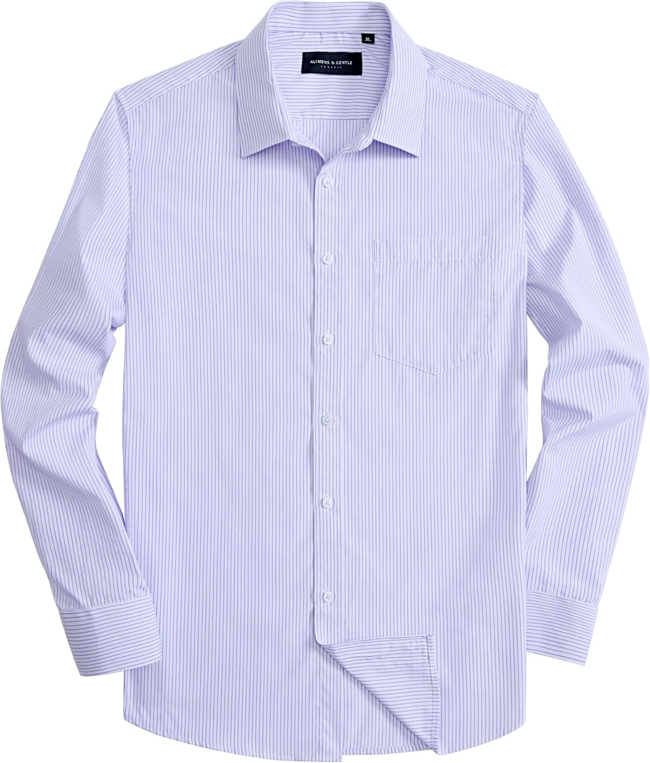 Alimens & Gentle Men's Striped Dress Shirt Button Down Regular Fit Shirts Casual Business Transitional Weather Light Blue Stripe