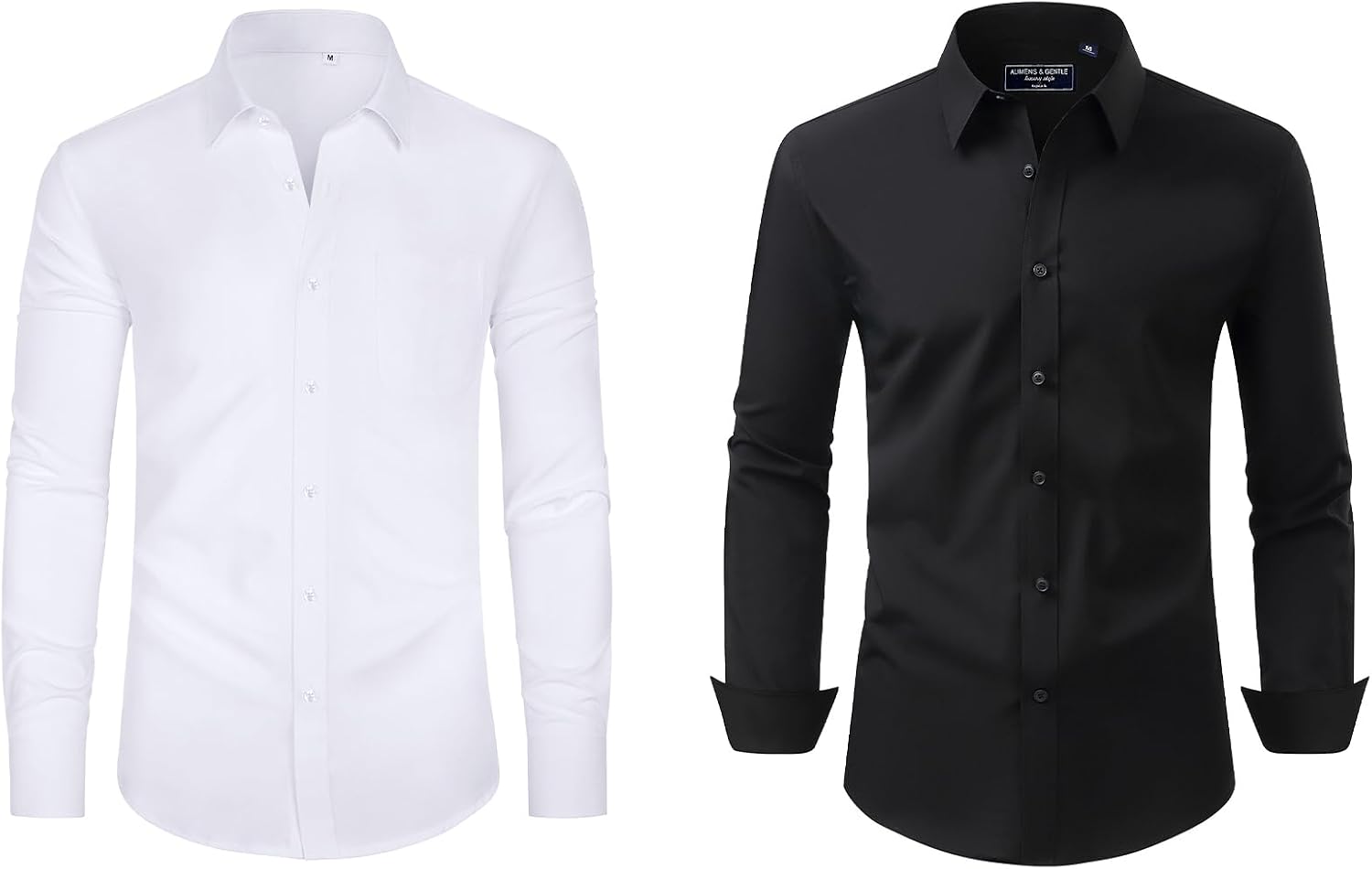 Alimens & Gentle Mens Dress Shirts Stretch Long Sleeve Collared Casual Solid Wedding Business Wedding Button Down Shirts