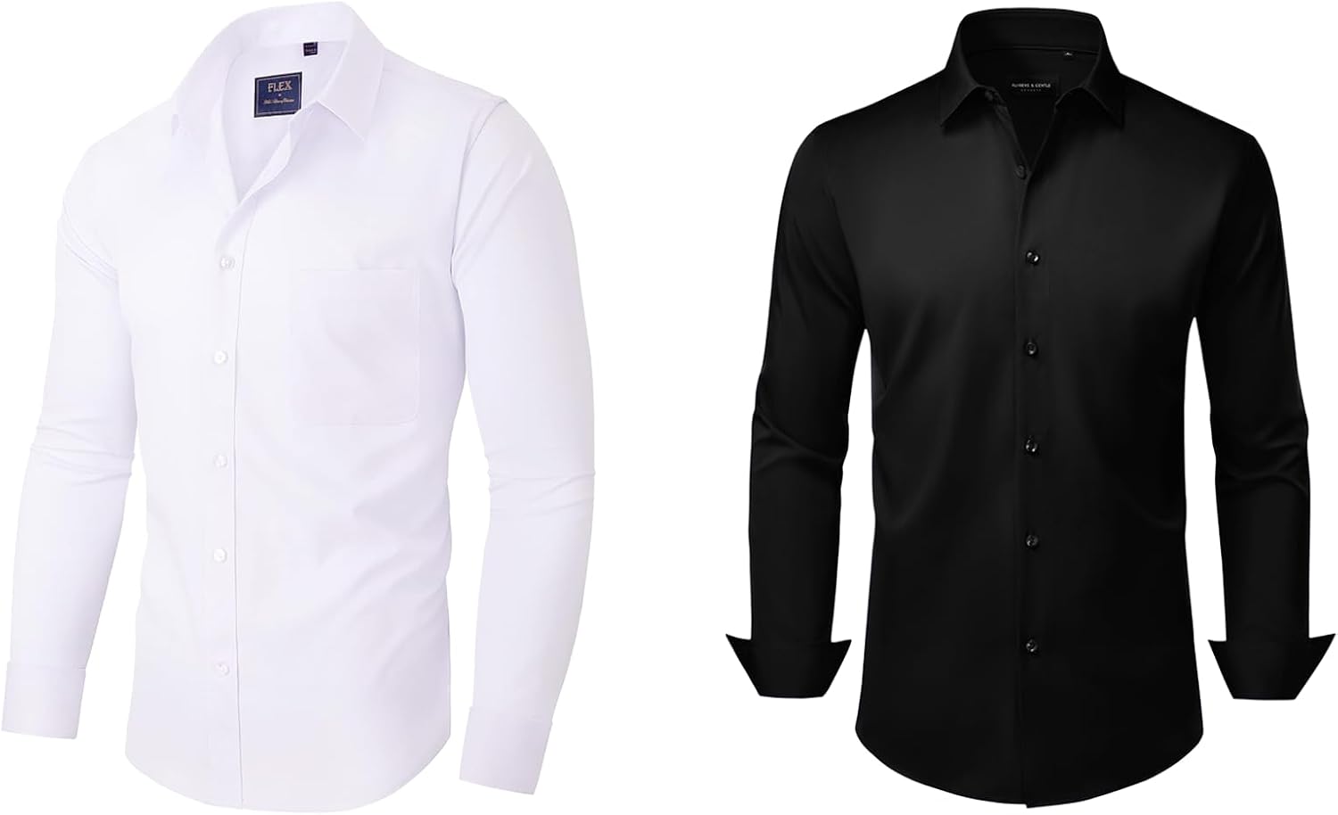Alimens & Gentle Men's Dress Shirts Long Sleeve Wrinkle-Free Stretch Shirts Solid Formal Button Down Shirt Wedding Dating