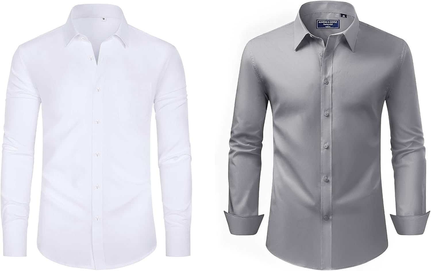 Alimens & Gentle Mens Dress Shirts Stretch Long Sleeve Collared Casual Solid Wedding Business Wedding Button Down Shirts