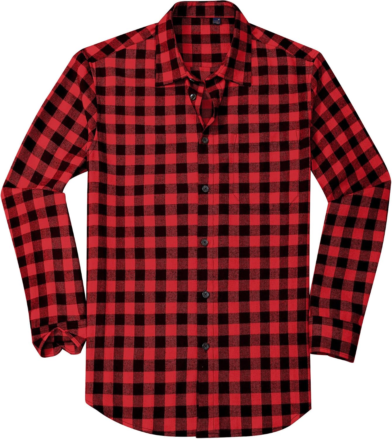 Alimens & Gentle Men's Flannel Shirt Long Sleeve Plaid Button Down Shirts Casual Work Soft Tops Family Gathering with Pocket Red Black Plaid
