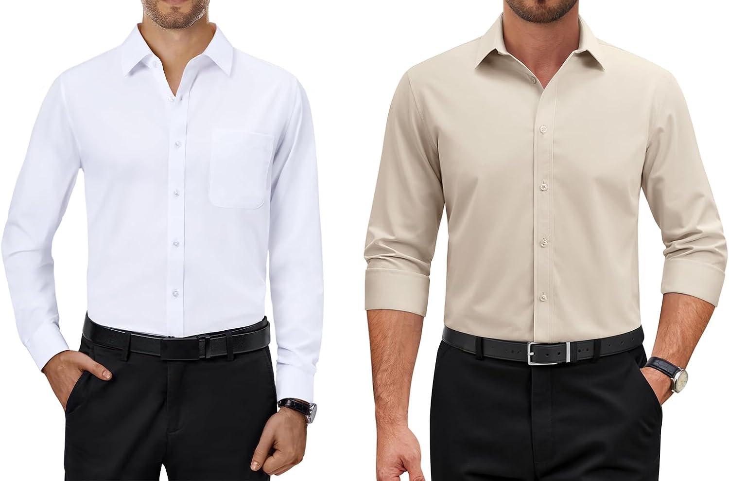 Alimens & Gentle Mens Dress Shirts Solid Long Sleeve Stretch Casual Wedding Formal Business Button Down Shirts