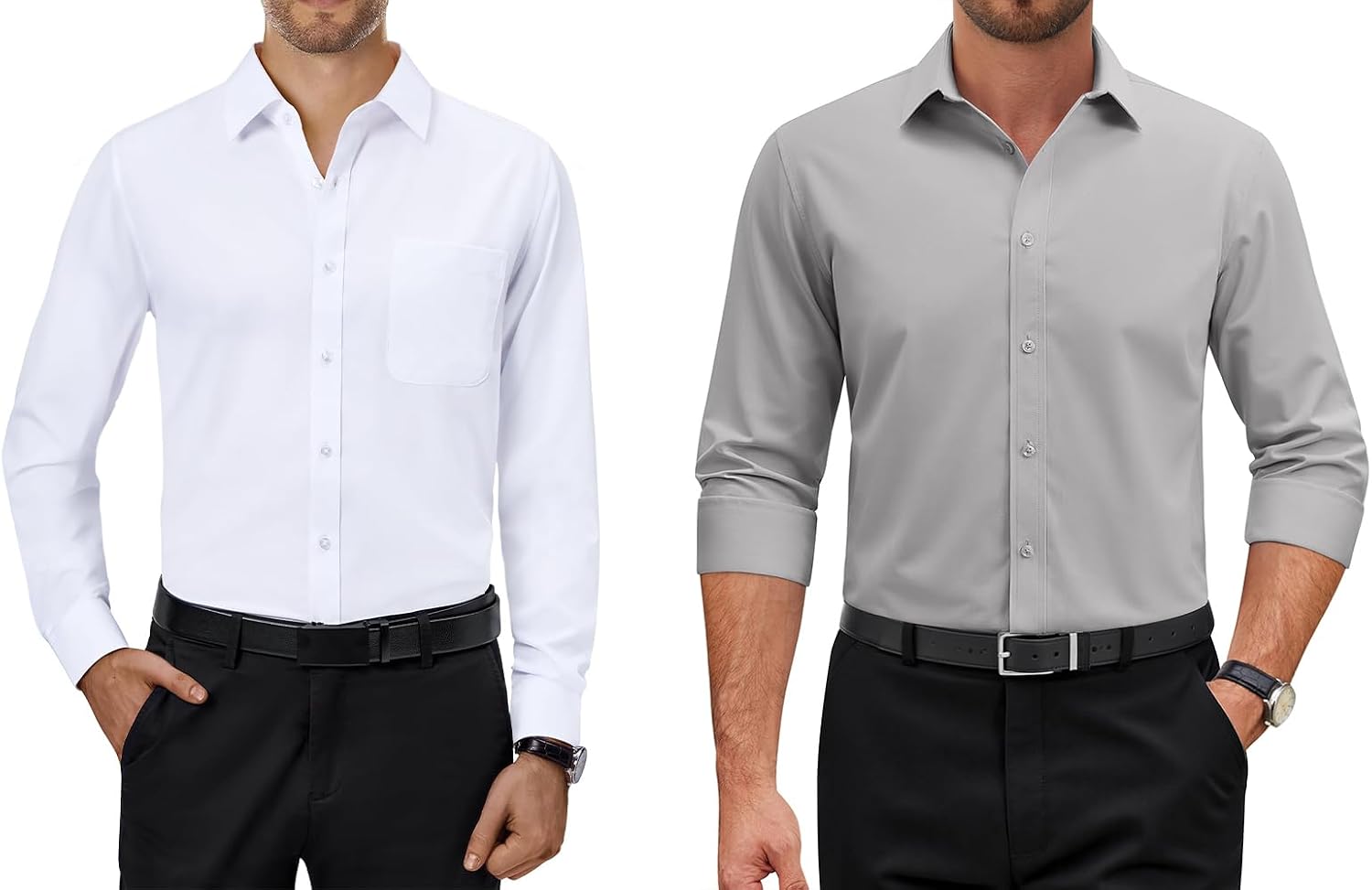 Alimens & Gentle Mens Dress Shirts Solid Long Sleeve Stretch Casual Wedding Formal Business Button Down Shirts