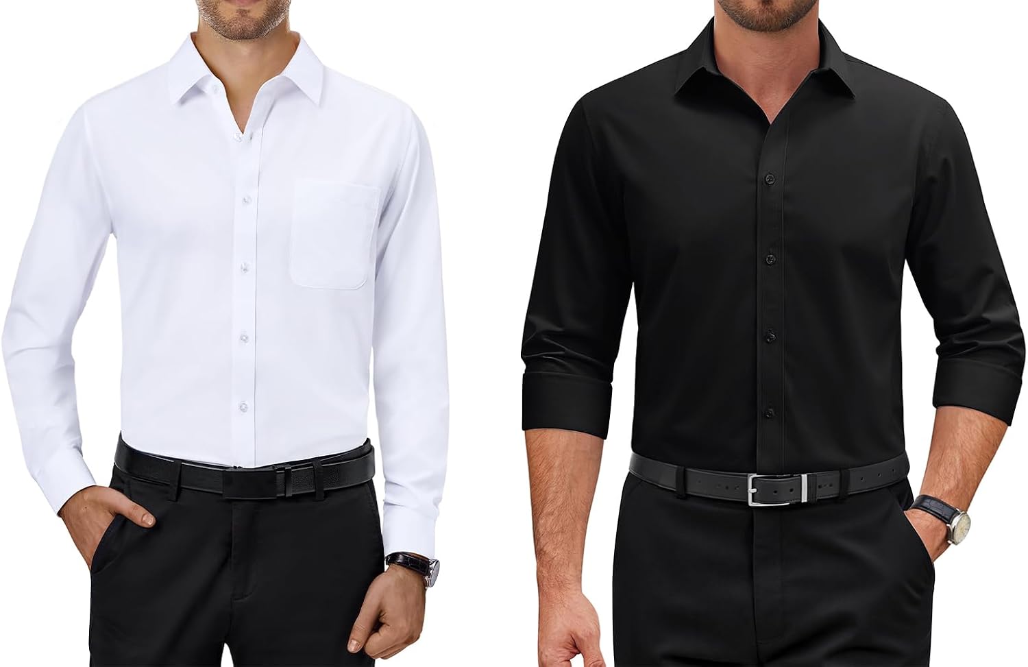 Alimens & Gentle Mens Dress Shirts Solid Long Sleeve Stretch Casual Wedding Formal Business Button Down Shirts