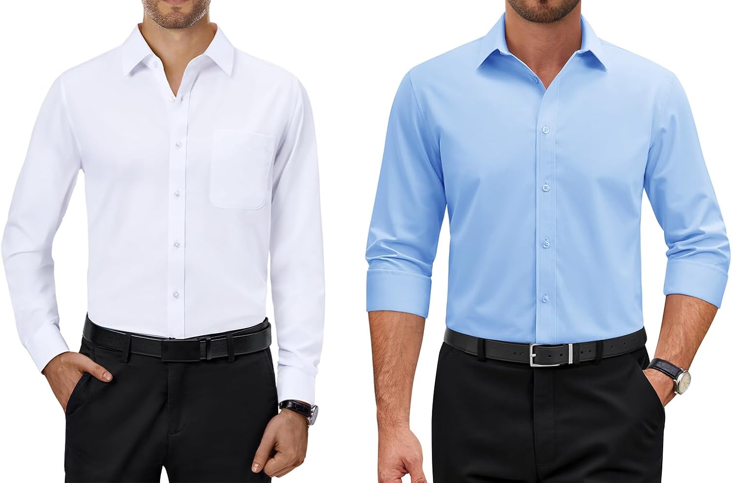 Alimens & Gentle Mens Dress Shirts Solid Long Sleeve Stretch Casual Wedding Formal Business Button Down Shirts