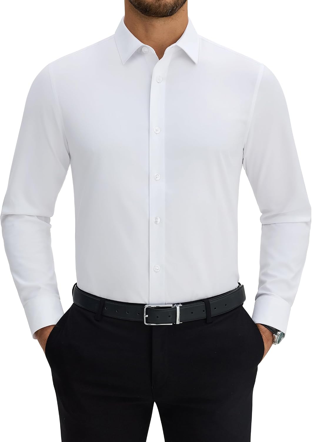 Alimens&Gentle Men's Wool Dress Shirts Wrinkle Free Button Down Shirt Business Casual Top Dark Gray