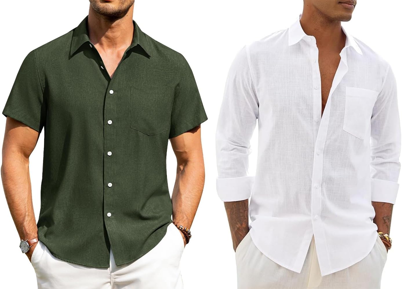 Alimens & Gentle Summer Beach Linen Shirts for Men Casual Vacation Lightweight Button Down Shirt