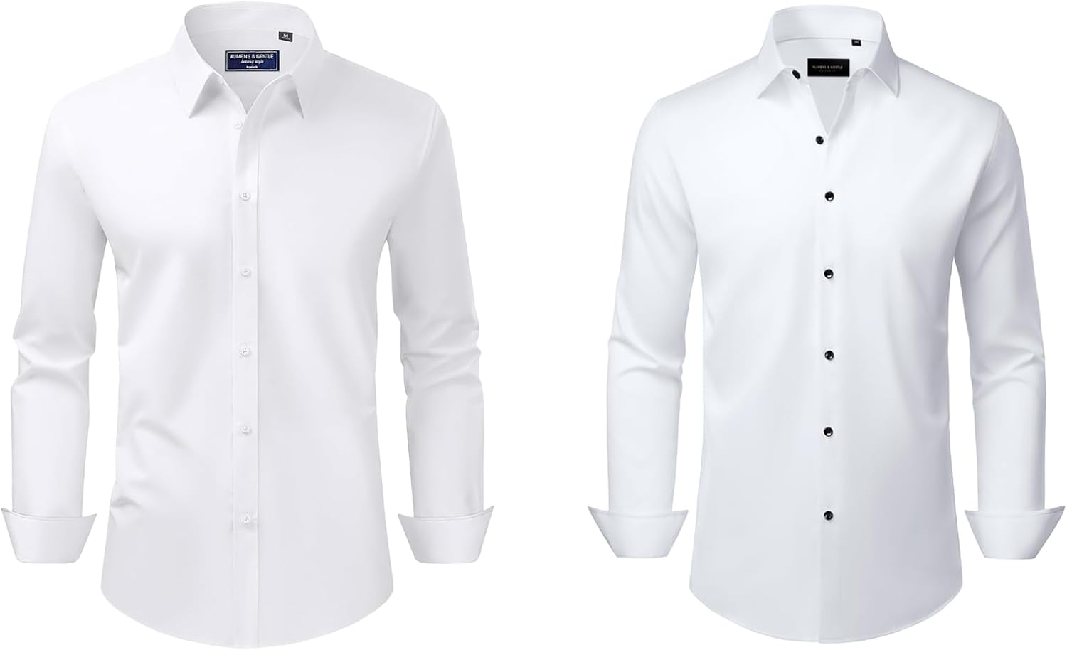 Alimens & Gentle Men's Stretch Stain Shield and Wrinkle Free Long Sleeve Solid Business Wedding Button Down Shirts
