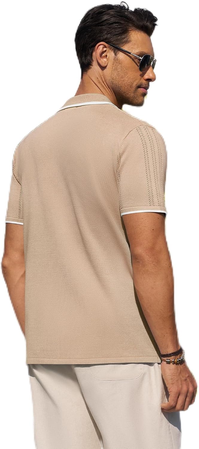 Alimens & Gentle Tan Button Down Shirt Men Knit Textured Short Sleeve Shirt Summer Beach Stretch Vintage Shirts XL