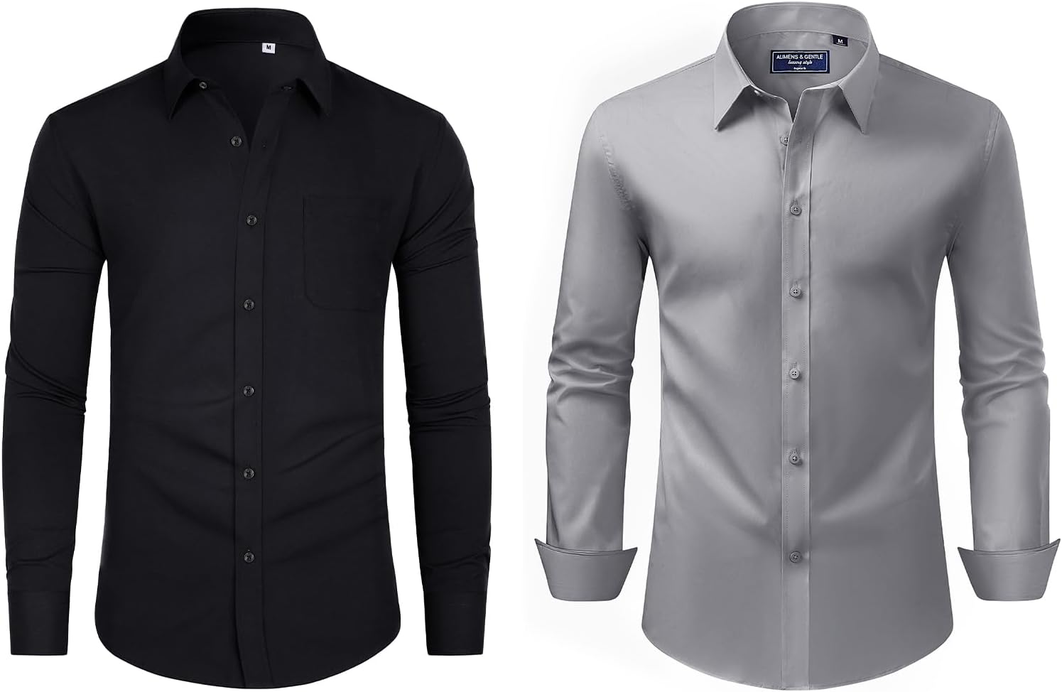 Alimens & Gentle Mens Dress Shirts Stretch Long Sleeve Collared Casual Solid Wedding Business Wedding Button Down Shirts