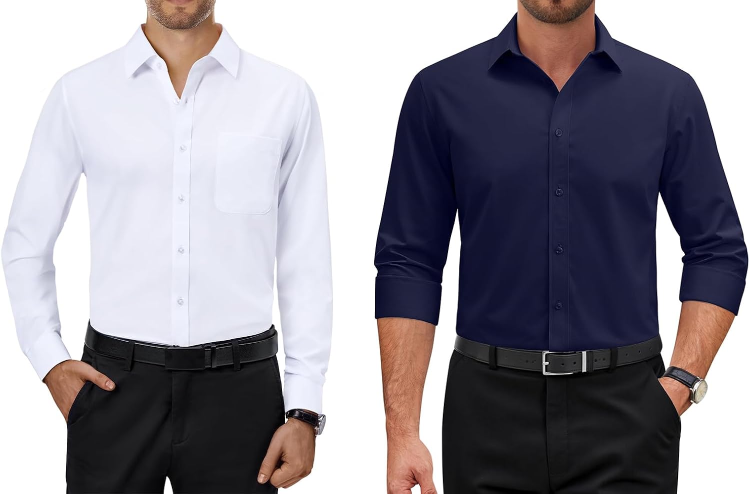 Alimens & Gentle Mens Dress Shirts Solid Long Sleeve Stretch Casual Wedding Formal Business Button Down Shirts