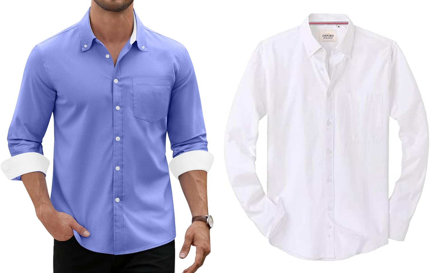 Alimens & Gentle Men's Oxford Shirt Long Sleeve Button Down Shirt Casual Stretch Dress Shirt with Pocket