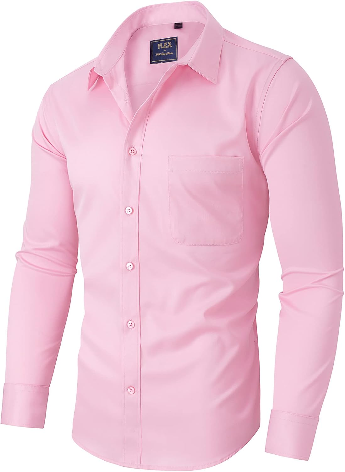 Alimens & Gentle Men's Dress Shirts Long Sleeve Wrinkle-Free Stretch Shirts Solid Formal Button Down Shirt with Pocket Pink
