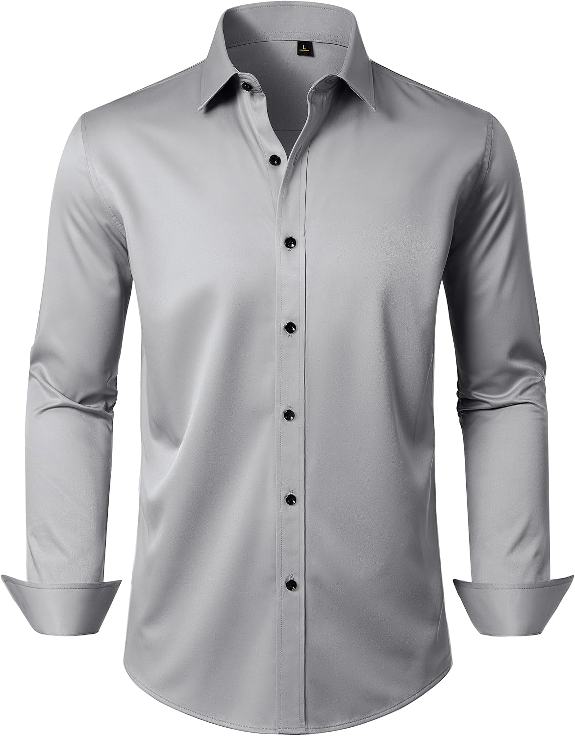 Mens Dress Shirt Long Sleeve Wrinkle Free Stretch Button Down Shirts Grey