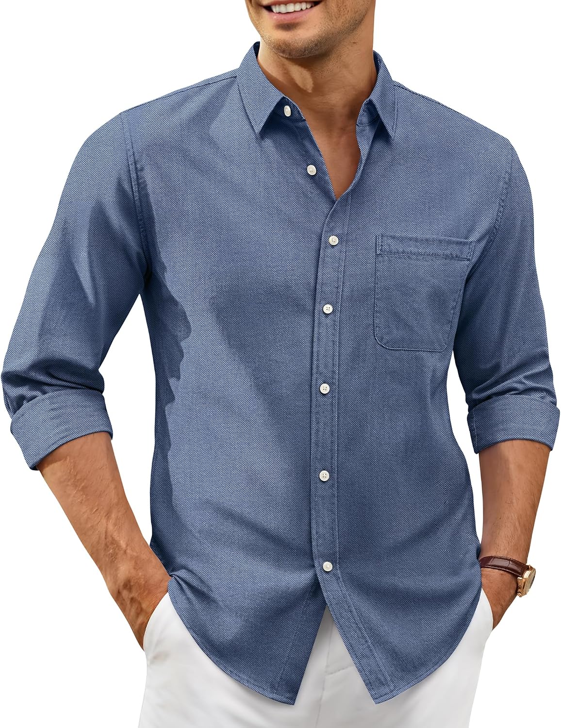 Alimens & Gentle Mens Oxford Shirt Stretch Long Sleeve Button Down Shirts Dusty Blue