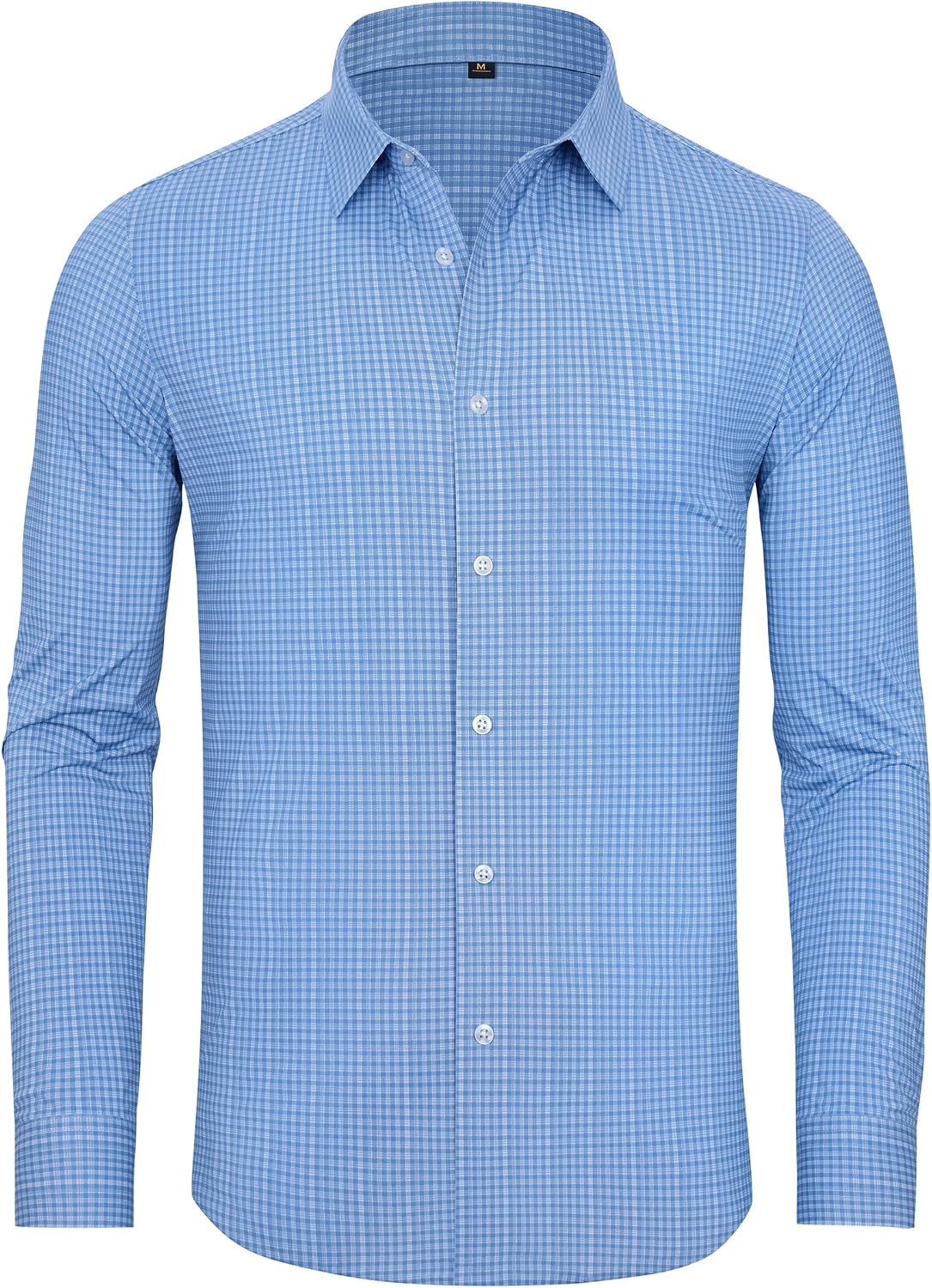 Alimens & Gentle 4 Way Stretch Mens Button Down Shirts Plaid Dress Shirt Wrinkle Free Long Sleeve Gingham Shirts 02-blue Plaid