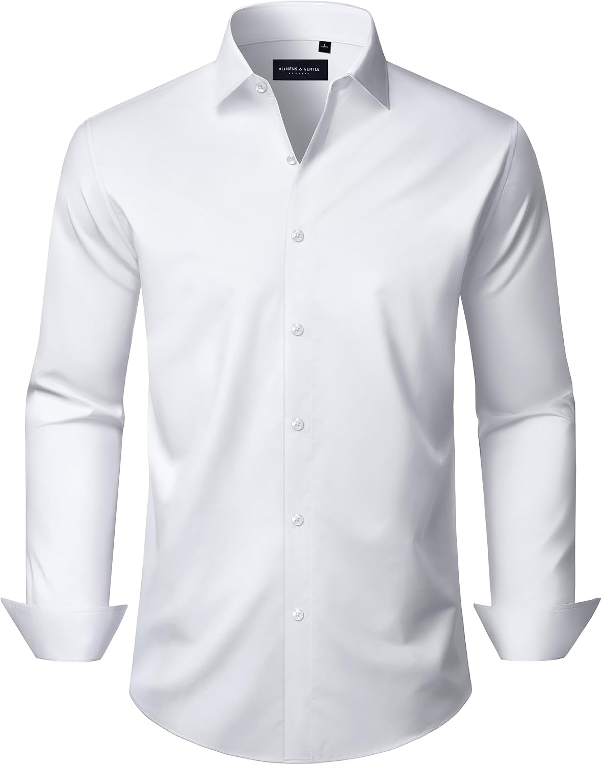 Men's Long Sleeve Dress Shirts Wrinkle Free Stretch Button Down Shirt White