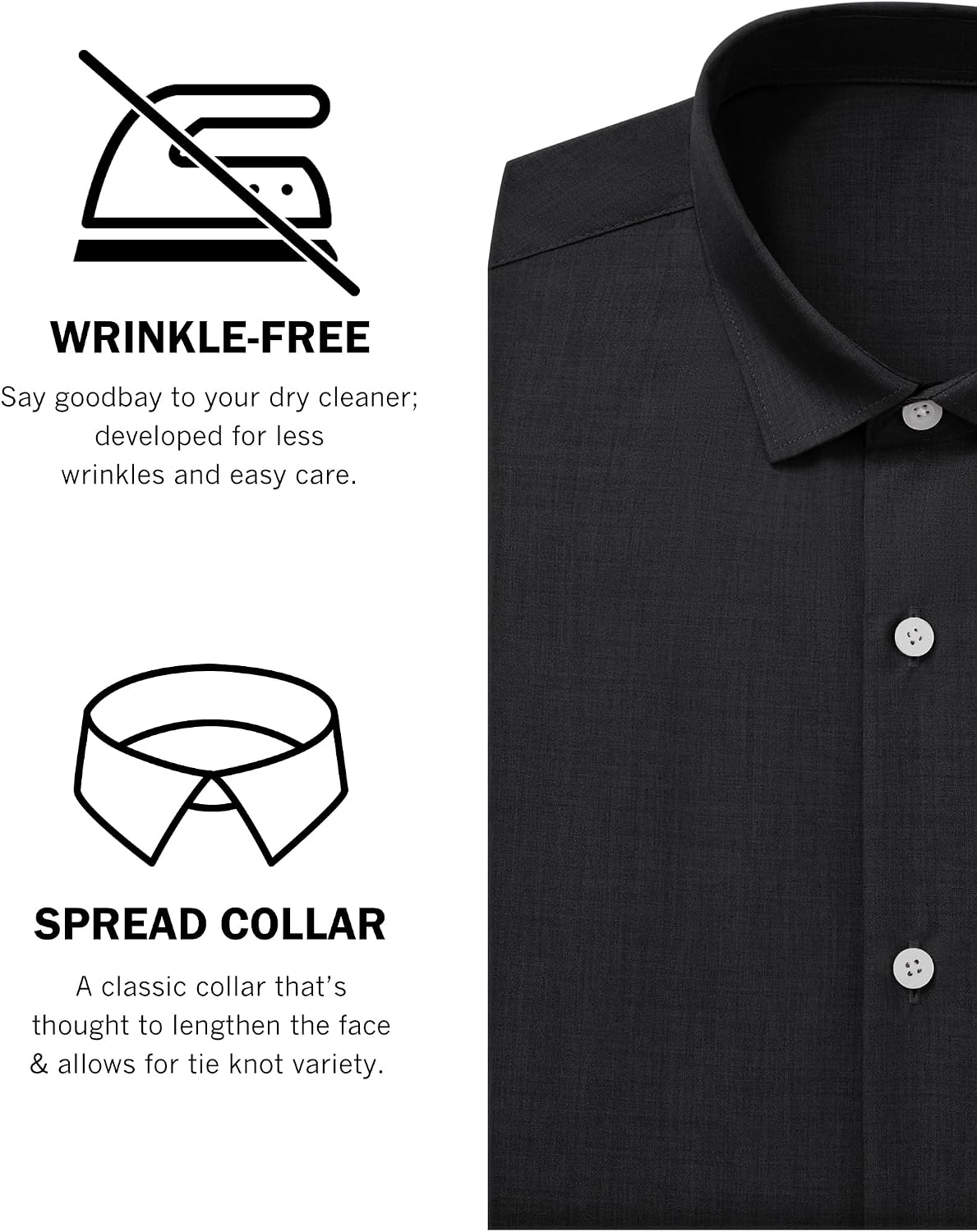 Mens Dress Shirts Long Sleeve Wrinkle Free Textured Button Down Shirts Black