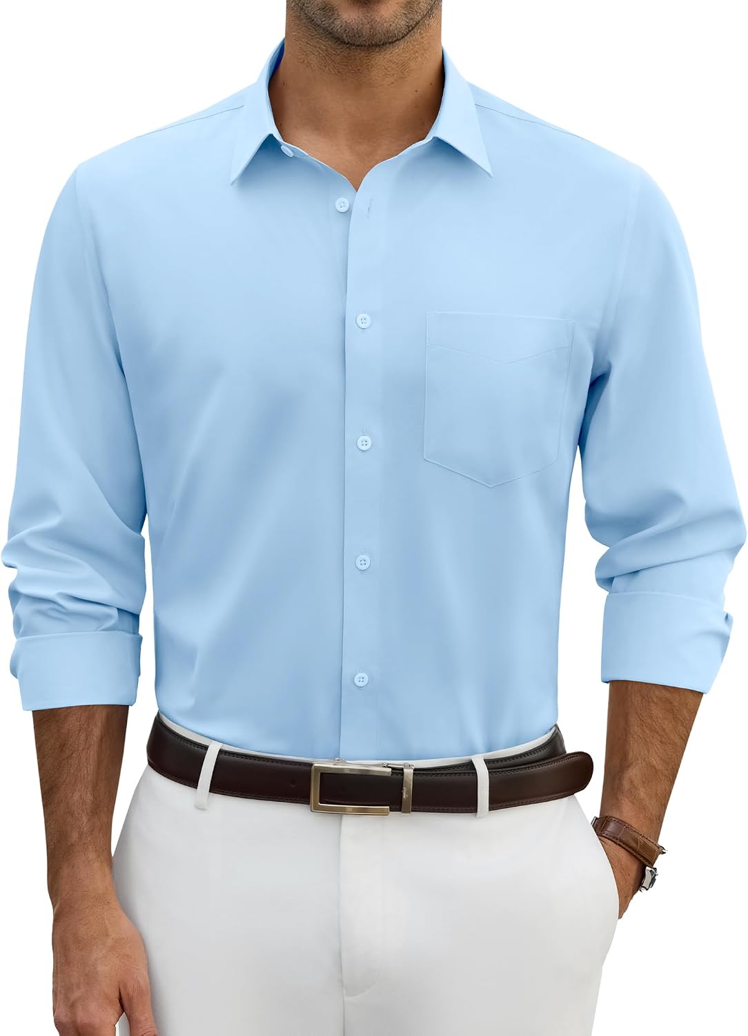 Alimens & Gentle Mens Dress Shirts Wrinkle Free Long Sleeve Stretch Button Down Shirt for Business Casual Wedding Blue