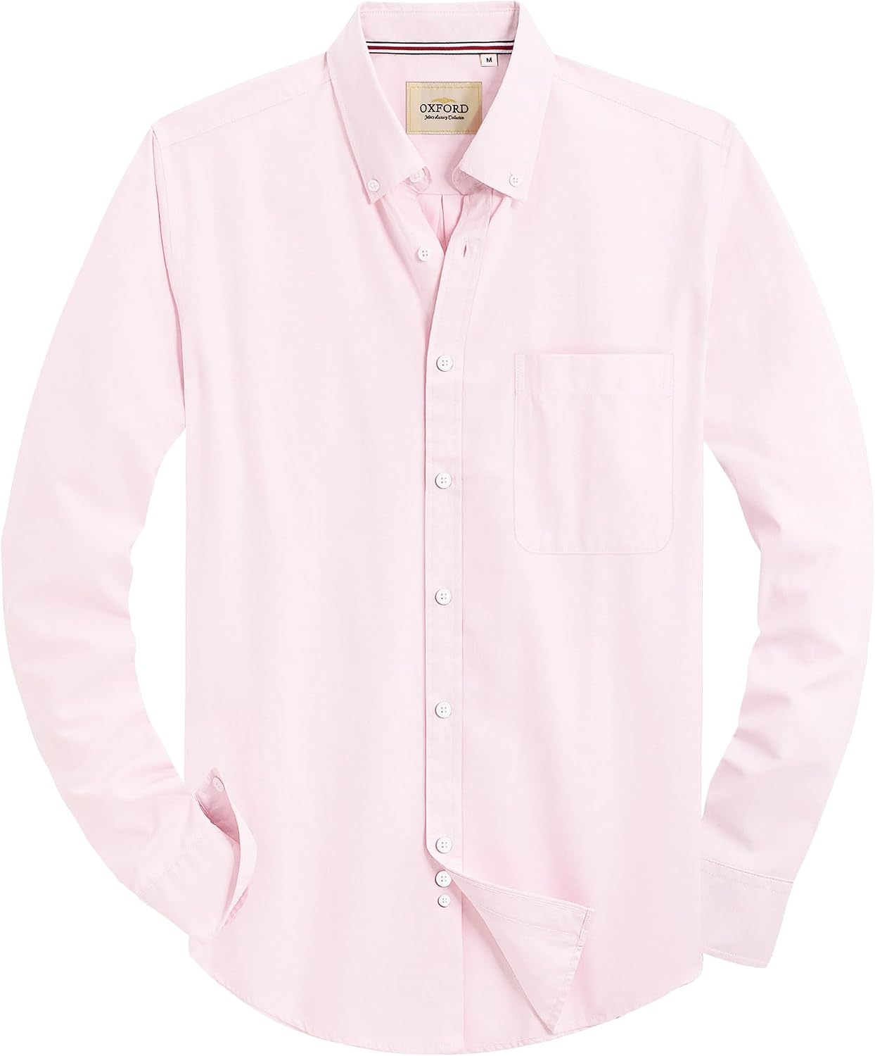 Alimens & Gentle Mens Solid Oxford Shirt Long Sleeve Dress Shirt Work Casual Button Down Shirts with Pocket Light Pink