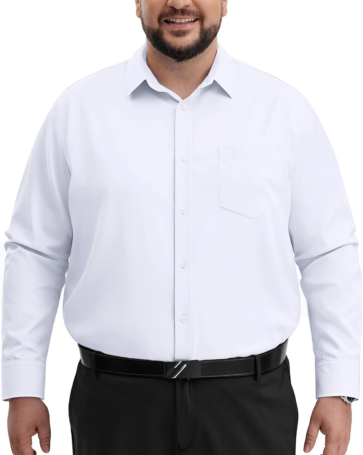 Alimens & Gentle Big and Tall Dress Shirts for Men with Pocket(2XL-6XL B＆T) White