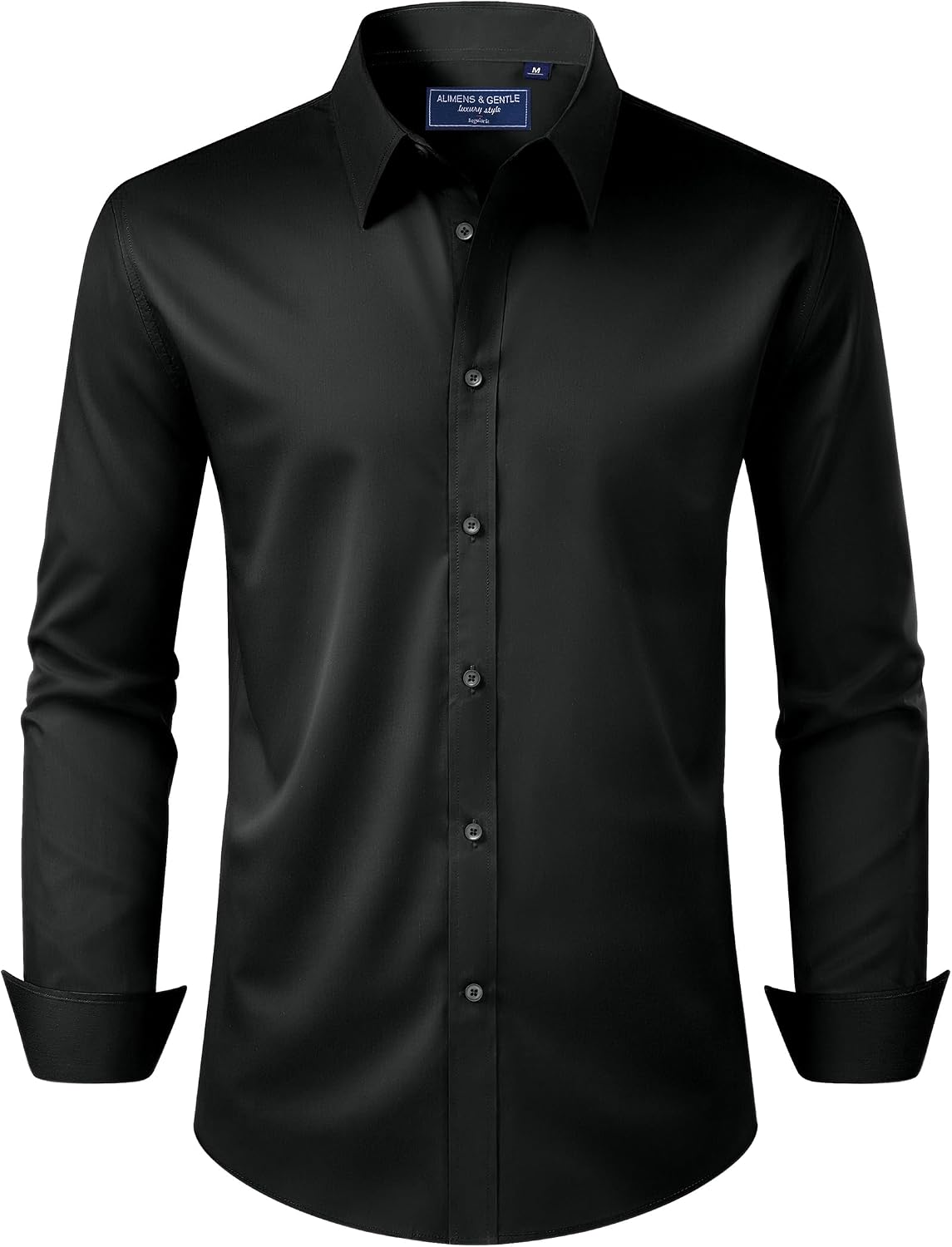 Alimens & Gentle Men's Dress Shirt Regular Fit Stretch Stain Shield Long Sleeve Solid Business Wedding Button Down Shirts Black