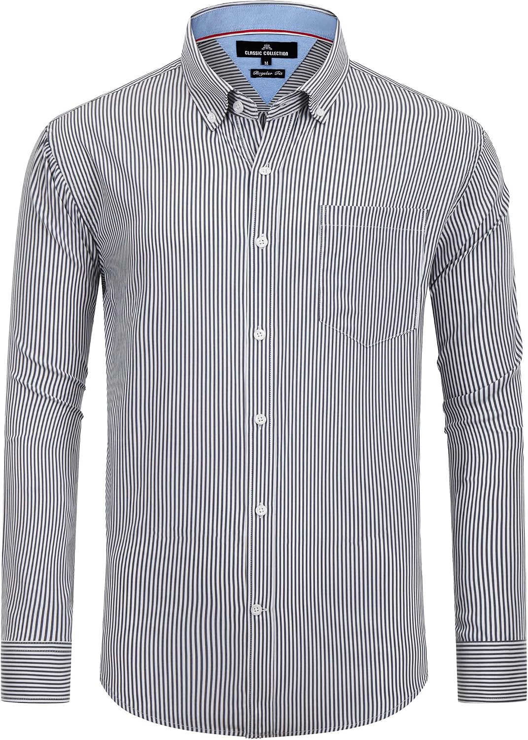 Alimens & Gentle Men's Cotton Stripe Button Down Shirts Long Sleeve Regular Fit Dress Shirts