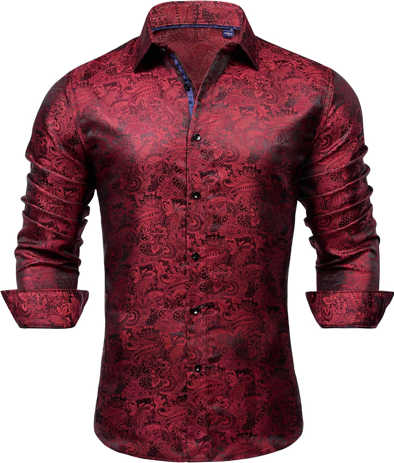 Mens Paisley Dress Shirt Long Sleeve Button Down Floral Shirt Party Wedding Black Red