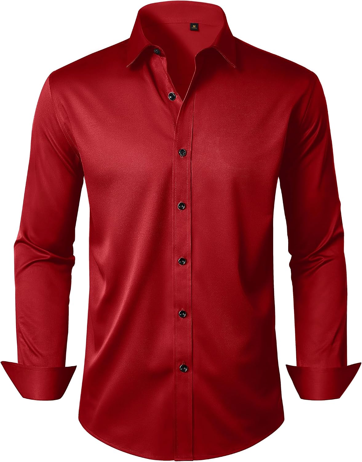 Mens Dress Shirt Long Sleeve Wrinkle Free Stretch Button Down Shirts Red