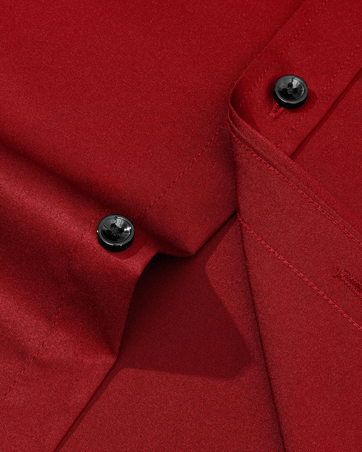 Mens Dress Shirt Long Sleeve Wrinkle Free Stretch Button Down Shirts Red