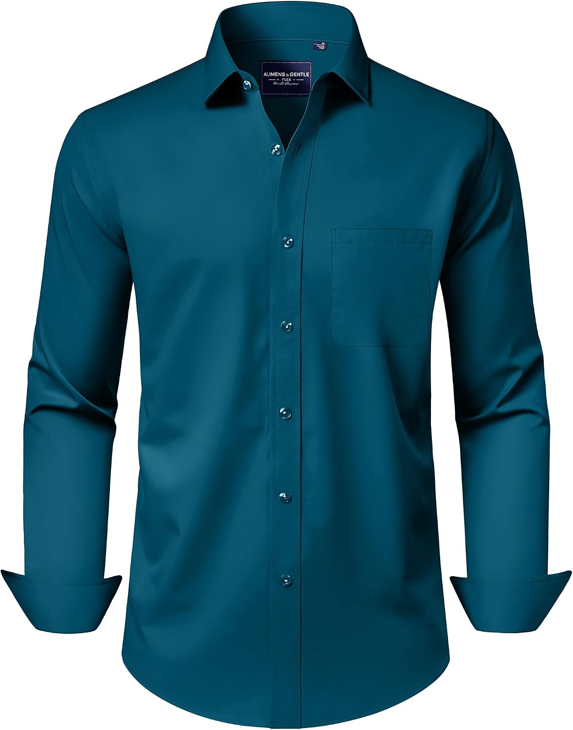 Alimens & Gentle Men's Dress Shirts Long Sleeve Wrinkle-Free Stretch Shirts Solid Formal Button Down Shirt with Pocket Turquoise