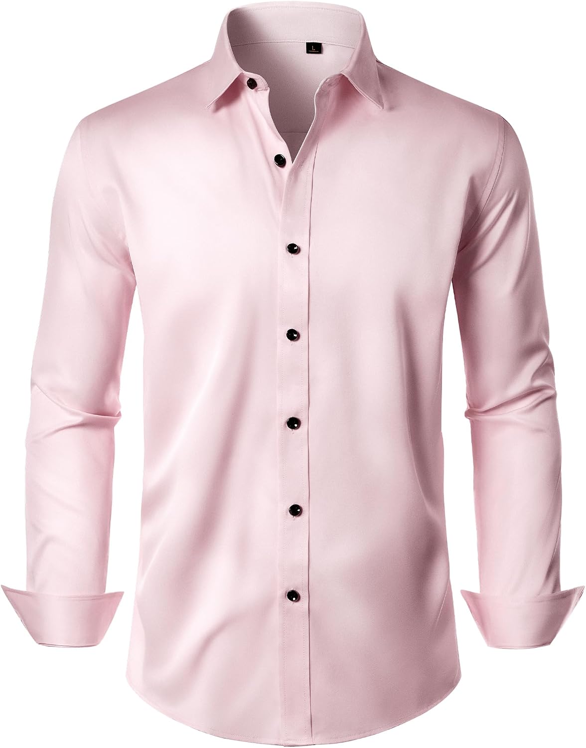 Mens Dress Shirt Long Sleeve Wrinkle Free Stretch Button Down Shirts Pink