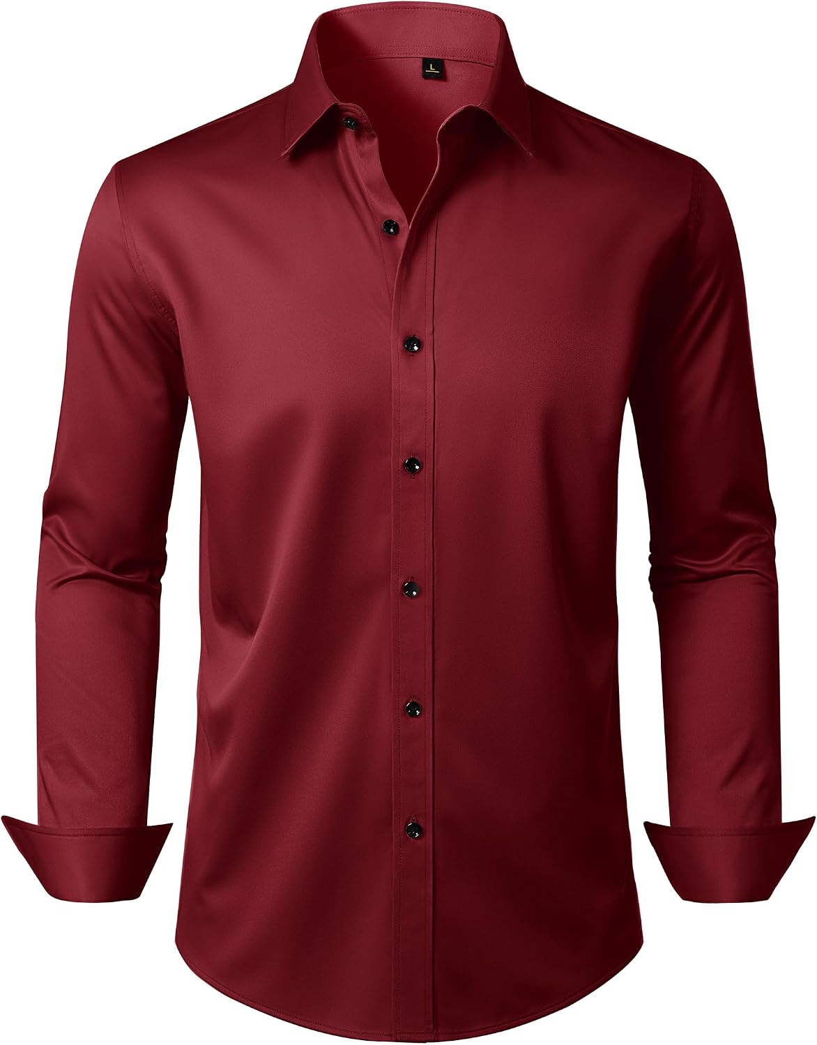 Mens Dress Shirt Long Sleeve Wrinkle Free Stretch Button Down Shirts Burgundy