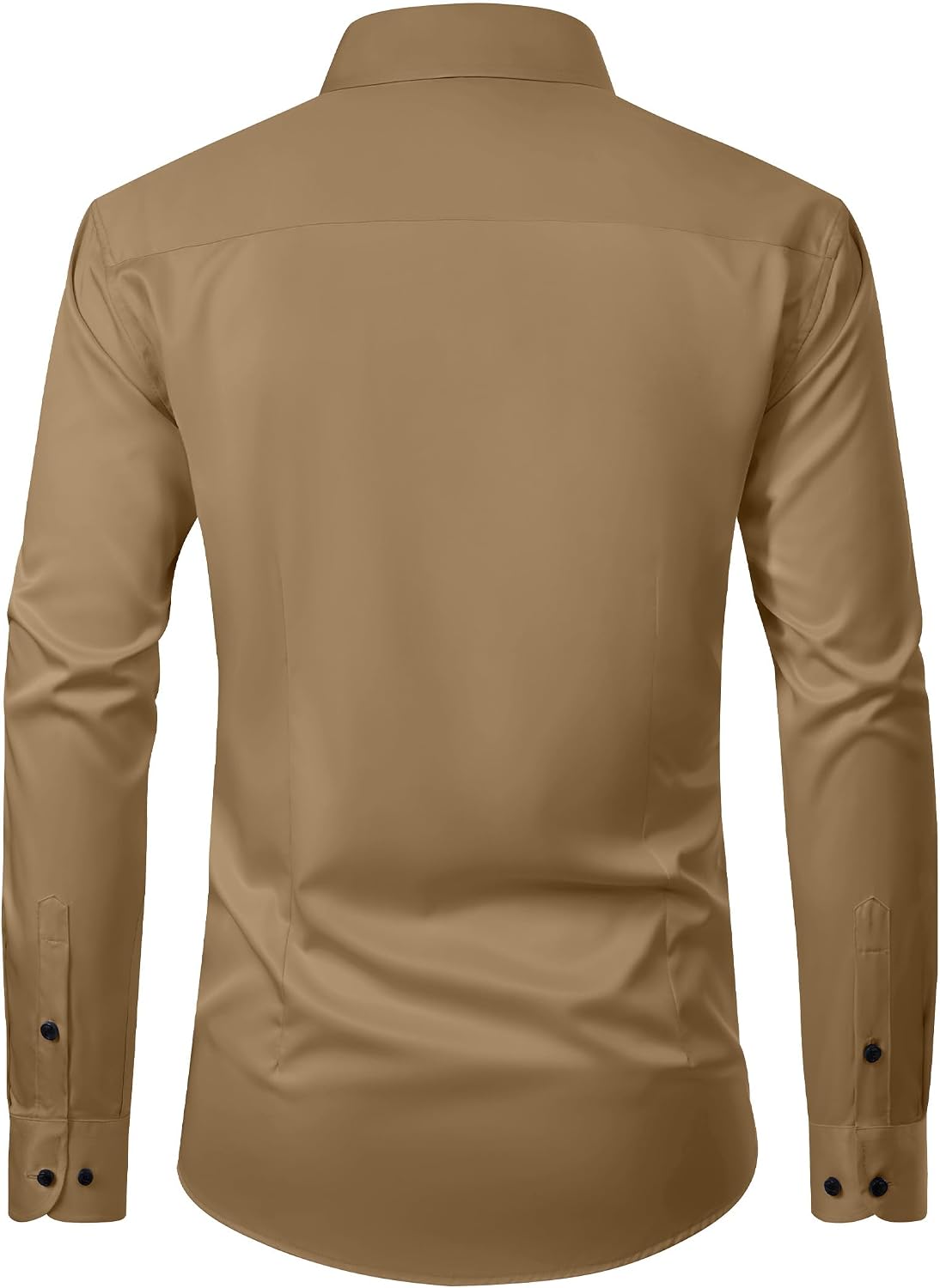 Mens Dress Shirt Long Sleeve Wrinkle Free Stretch Button Down Shirts Khaki
