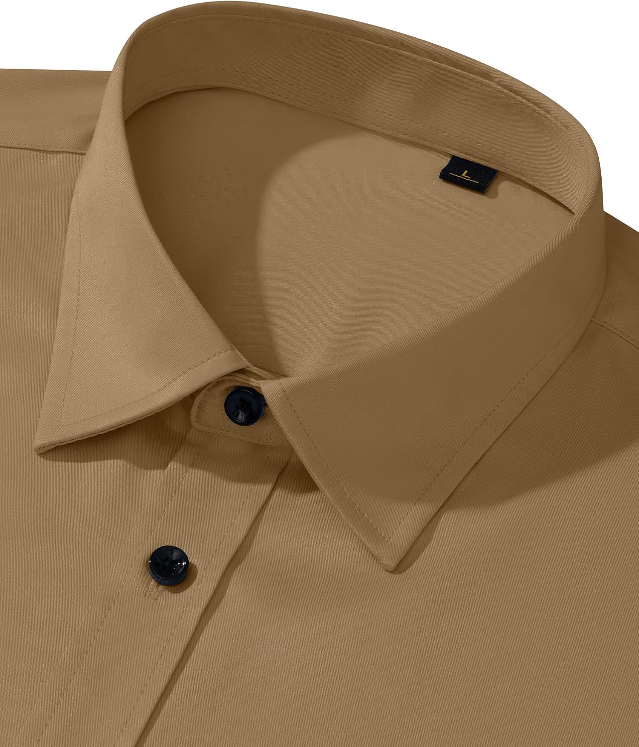 Mens Dress Shirt Long Sleeve Wrinkle Free Stretch Button Down Shirts Khaki