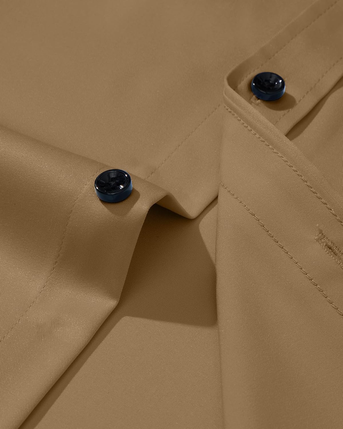 Mens Dress Shirt Long Sleeve Wrinkle Free Stretch Button Down Shirts Khaki