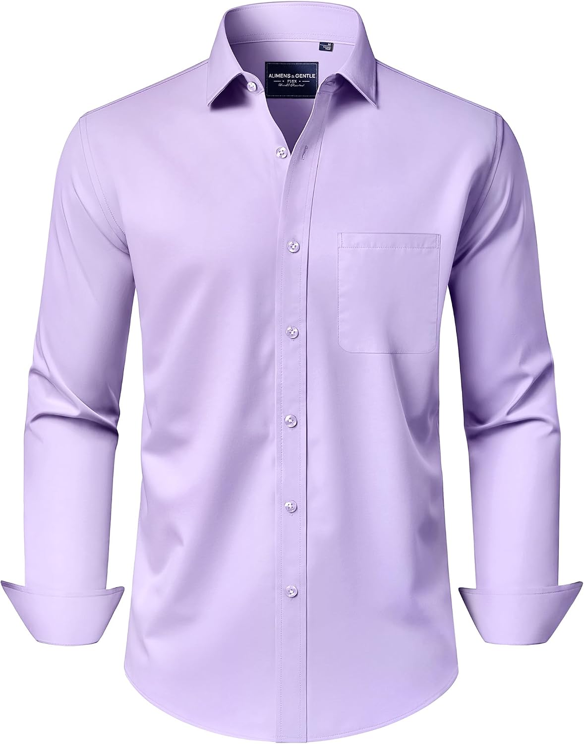 Alimens & Gentle Men's Dress Shirts Long Sleeve Wrinkle-Free Stretch Shirts Solid Formal Button Down Shirt with Pocket Lavender /Purple